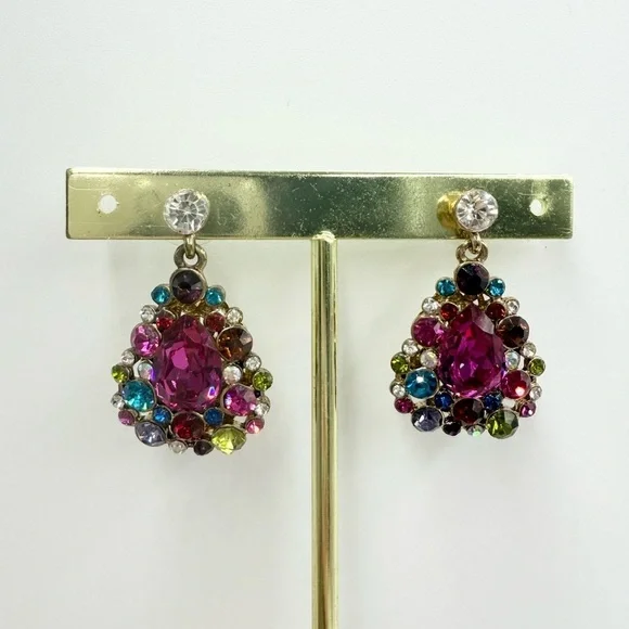 Multi Color Rhinestone Water Drop Earrings - Picture 2 of 5